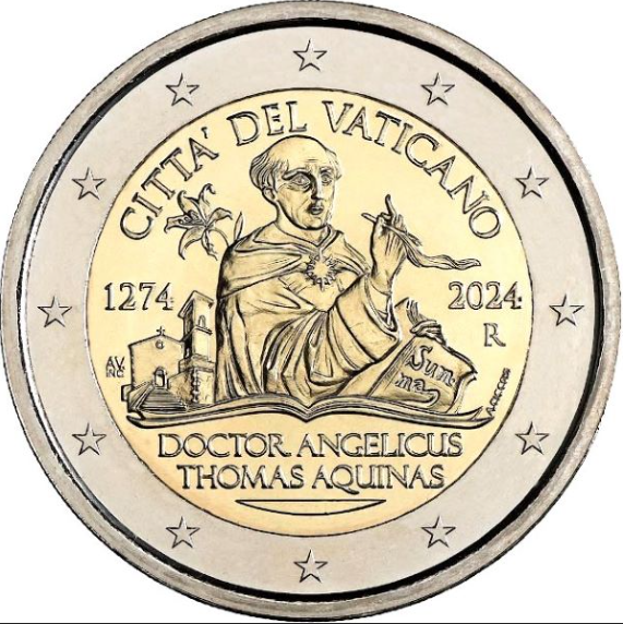 Vatican 2024 - 2 Euro Commemorative Coin - 750th Anniversary of the Death of Saint Thomas Aquinas - BU